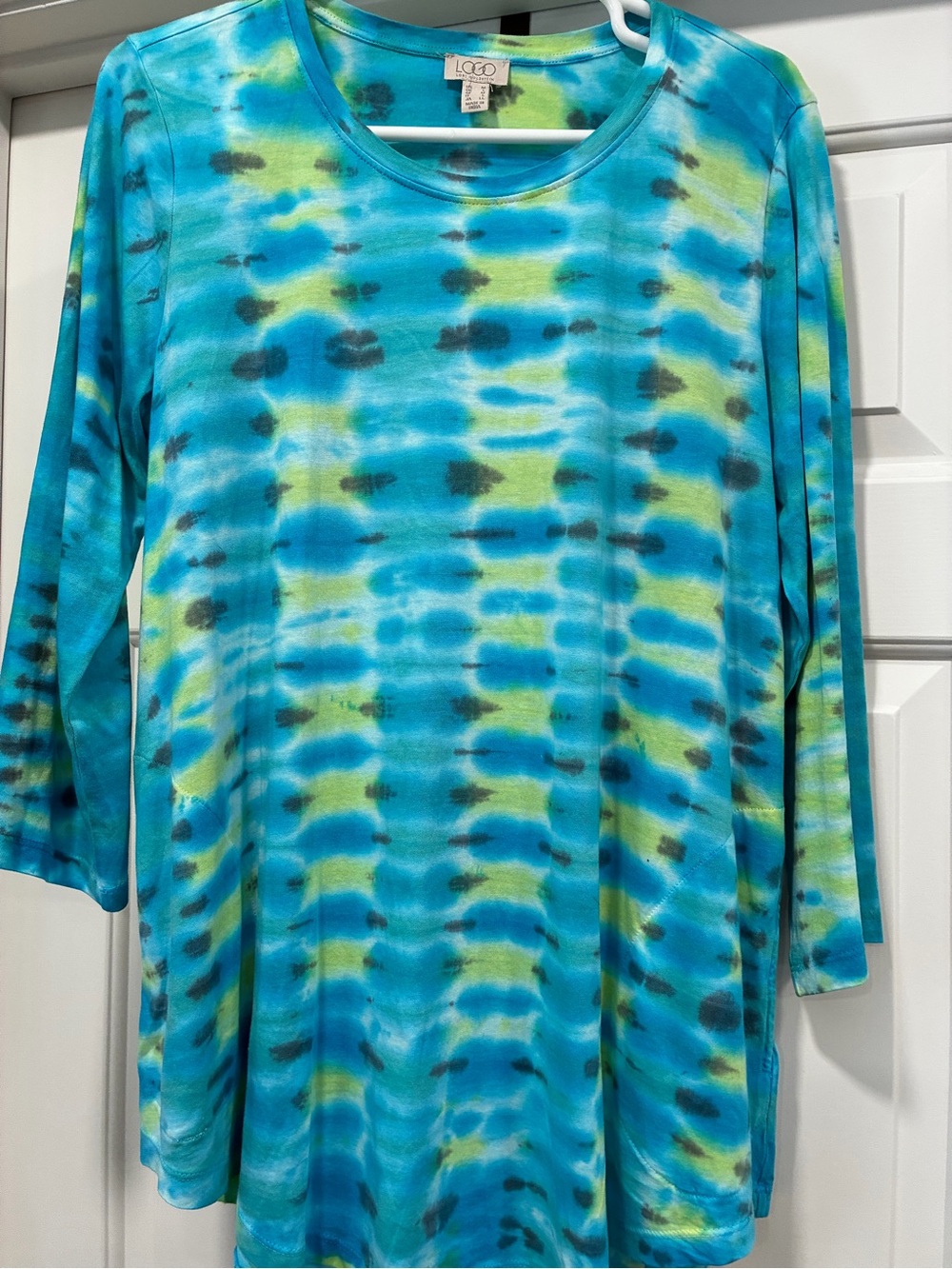 LOGO by Lori Goldstein Turquoise and Lime Tie-Dye Short Sleeve Top